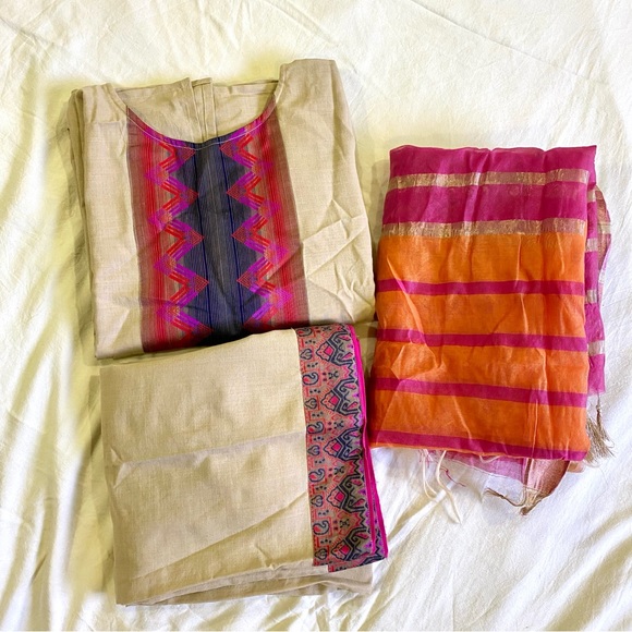 Beige & Pink Yoke Design Kurta with Palazzos & Dupatta for Women, Brand Indo Era - Picture 8 of 15